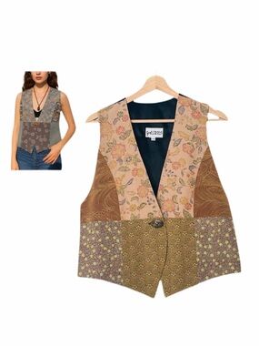 Yasuko Patchwork Kimono Silk
Vest Size Small Medium NWOT Boho Artsy Chic
